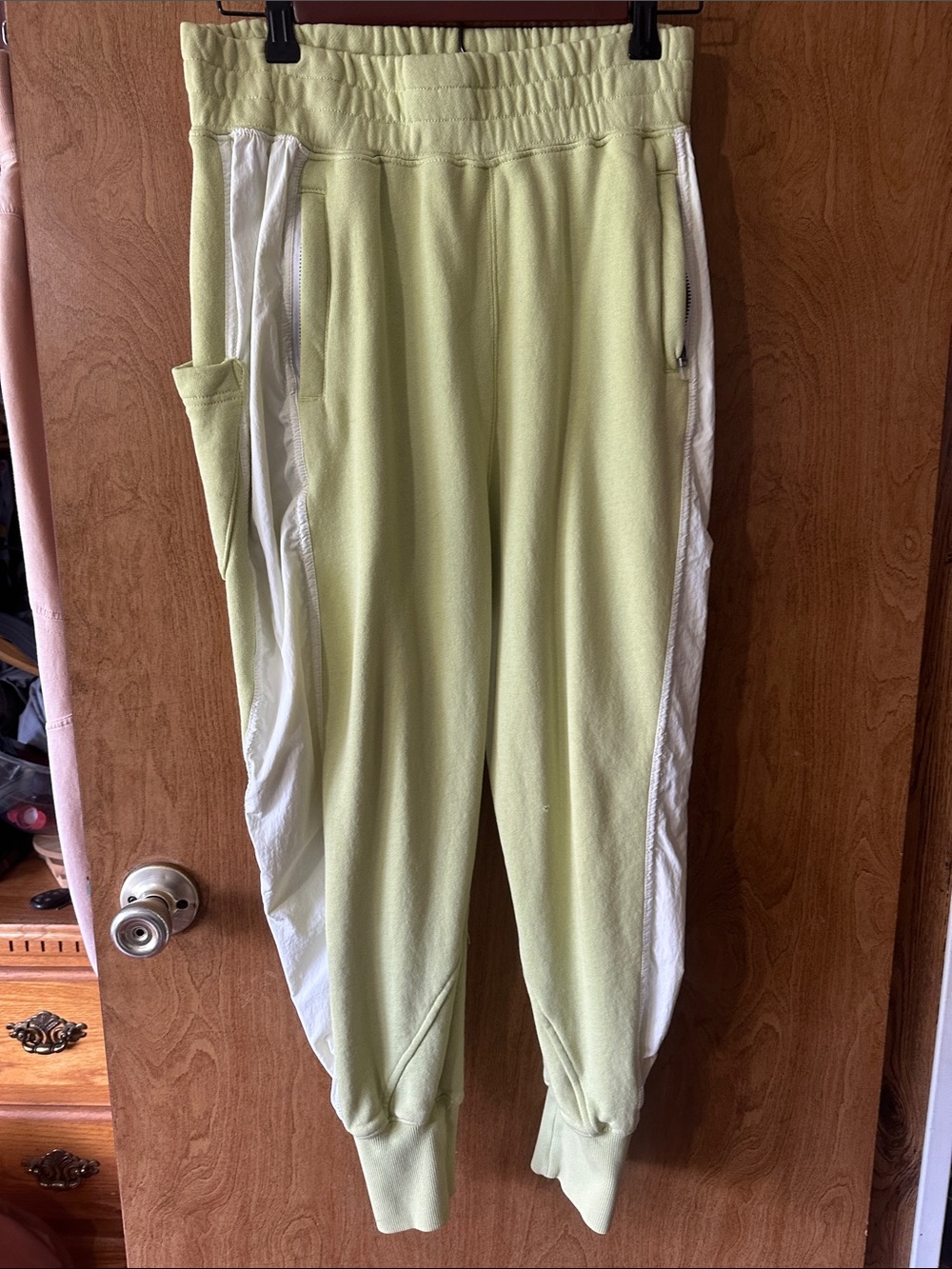 Free People Light Green Track Joggers with White Side Panels